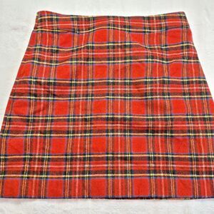 J. CREW Wool Blend Tartan Plaid Mini Skirt Sz 12 Red Lined Pencil Holiday Preppy